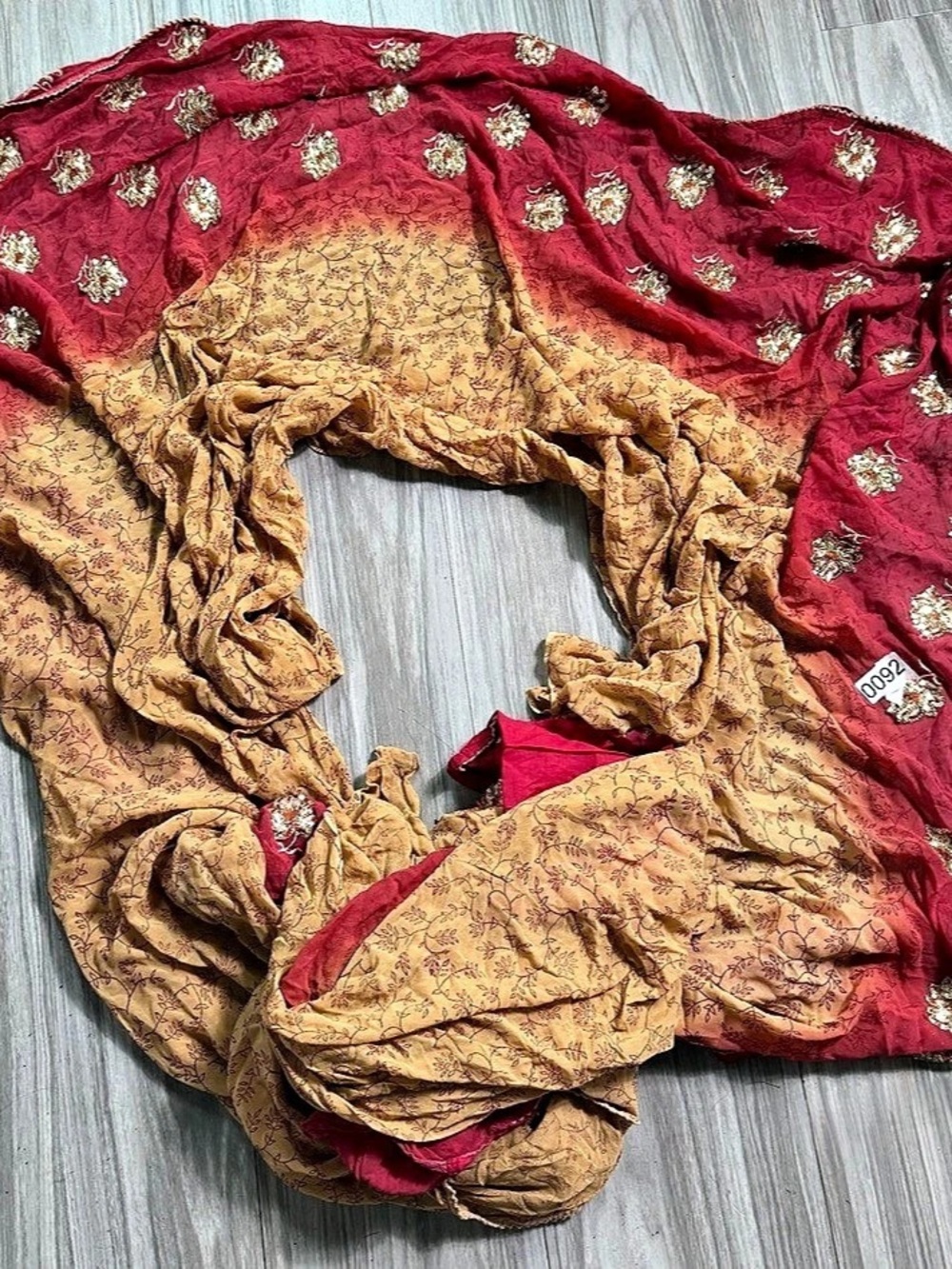 Embroidered Floral Dupatta in Red & Gold